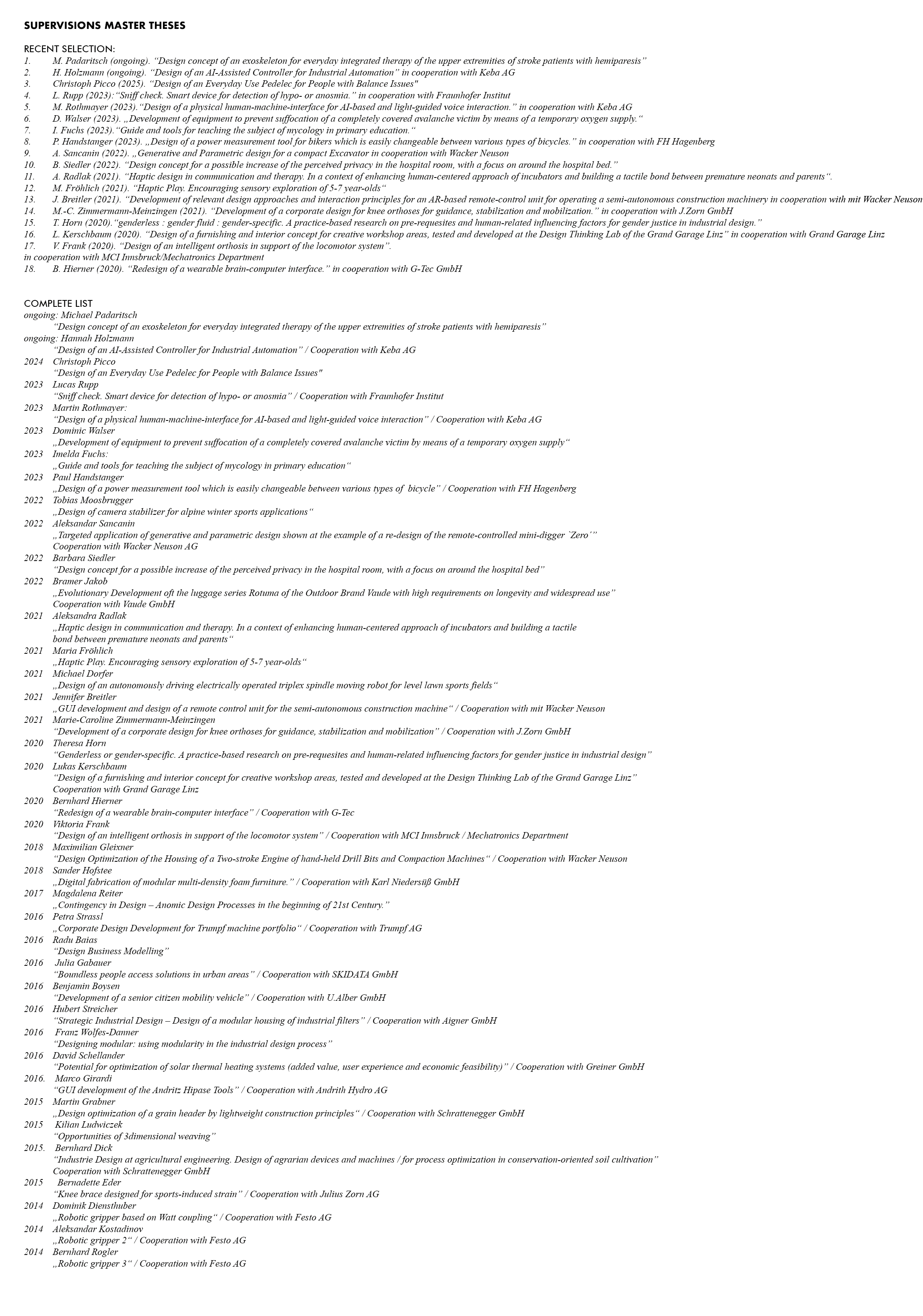 Master Theses Supervision